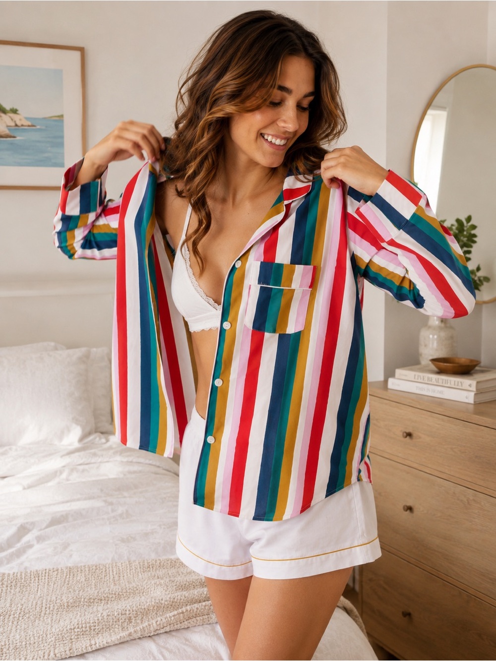 Printfresh Anthropologie Retro Stripe Organic Cotton Pajama Top M